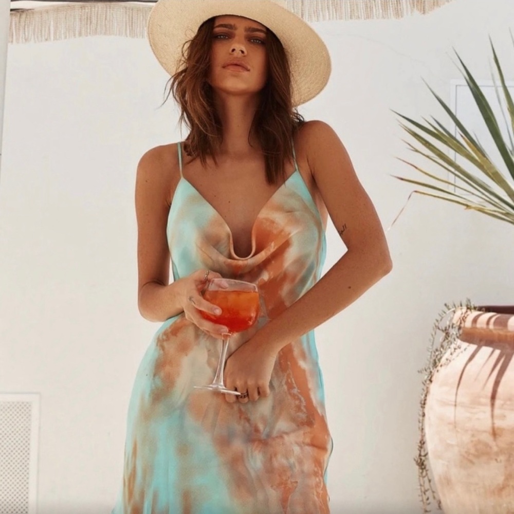 12th Tribe Tie Dye Cowl Neck Maxi Dress